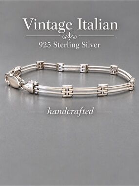VINTAGE Sterling Silver 925 Petite Double Bar Gate Link Chain Bracelet ITALY